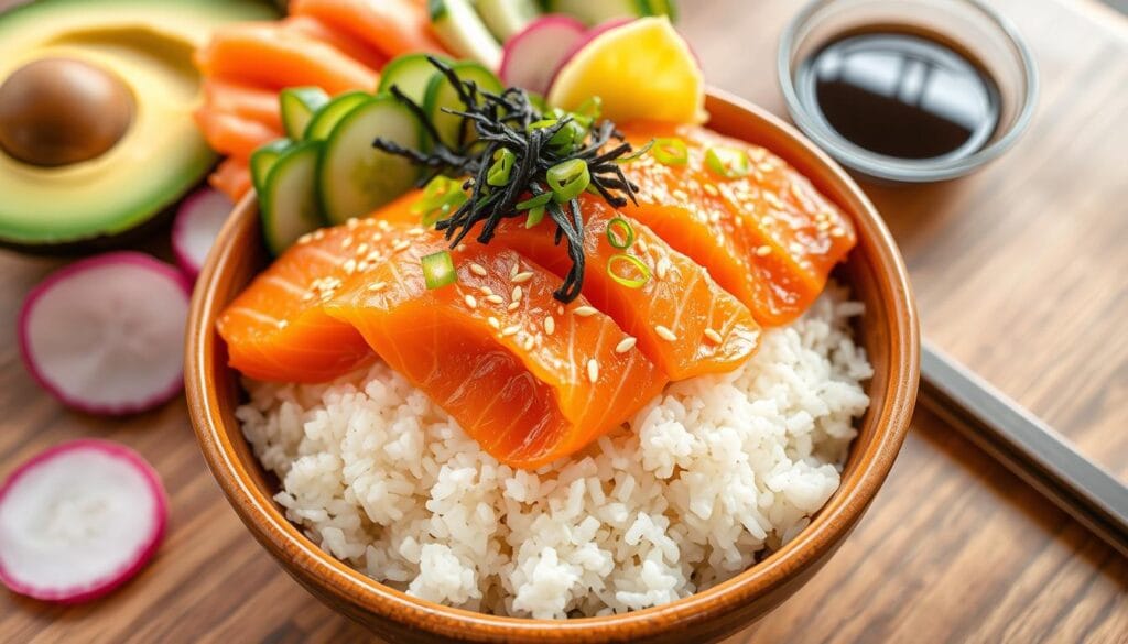 salmon rice bowl