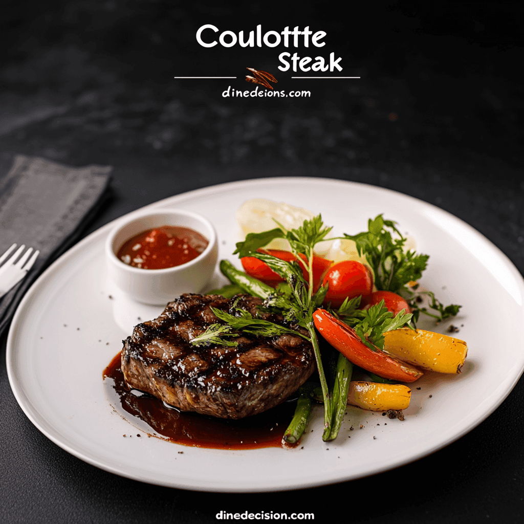 A perfectly cooked coulotte steak, served with a rich sear and tender interior, garnished with fresh herbs and accompanied by complementary sides, highlighting its juicy texture and bold flavors.