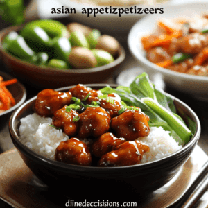 "Delicious Asian appetizers beautifully presented on a rustic plate, cooked to perfection and garnished with fresh cilantro and vibrant chili slices, offering a feast for the senses."