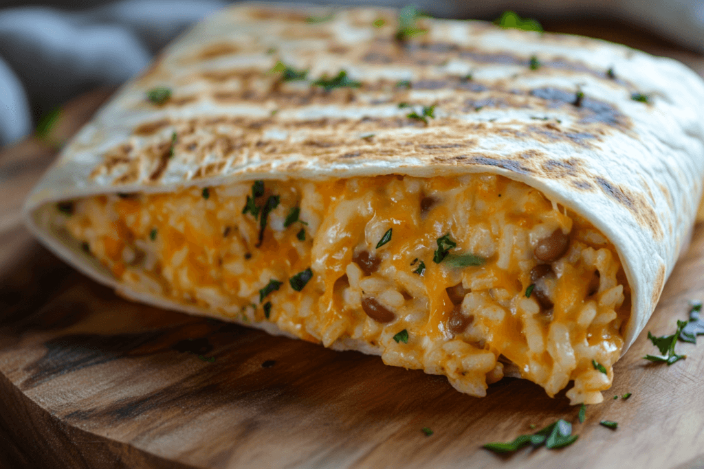 Cheesy Bean and Rice Burrito