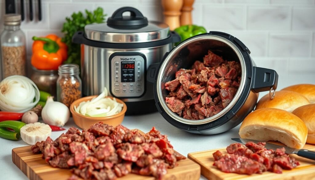 Pressure Cooker Chopped Beef Sandwich Preparation