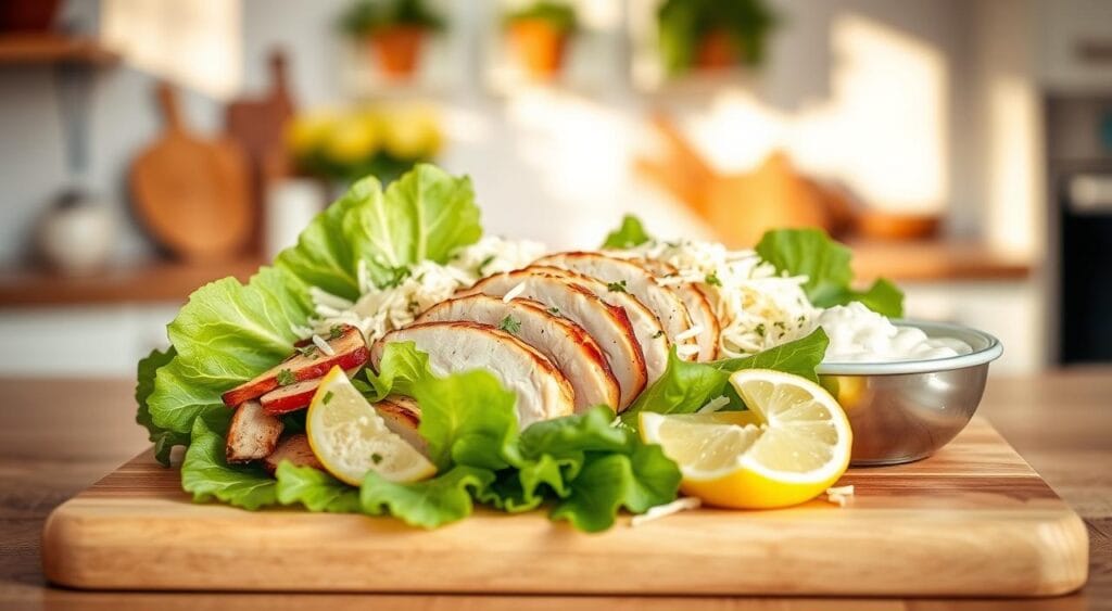 Caesar salad ingredients preparation