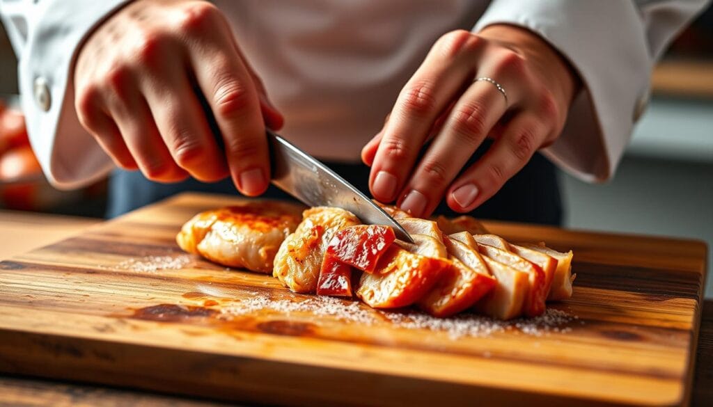 Preparing Chicken Fillet for Pizza Preparing Chicken Fillet for Pizza