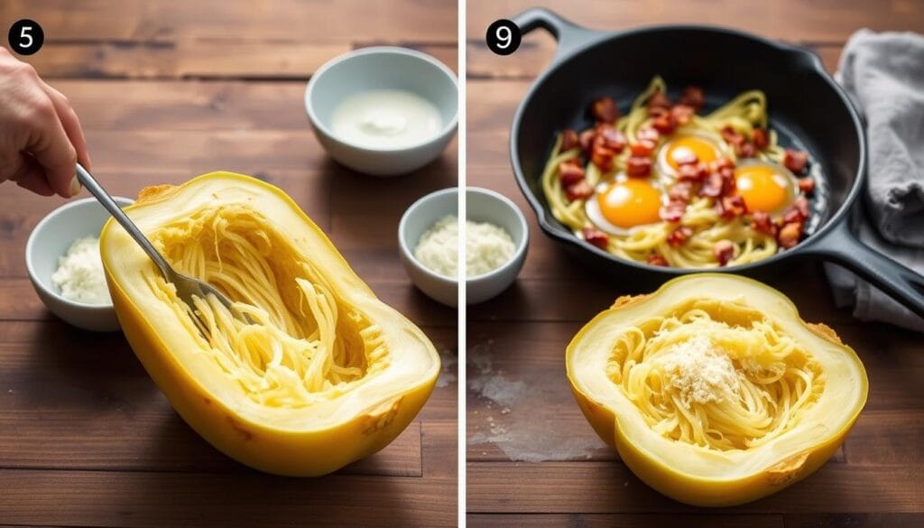 Spaghetti Squash Carbonara Cooking Steps
