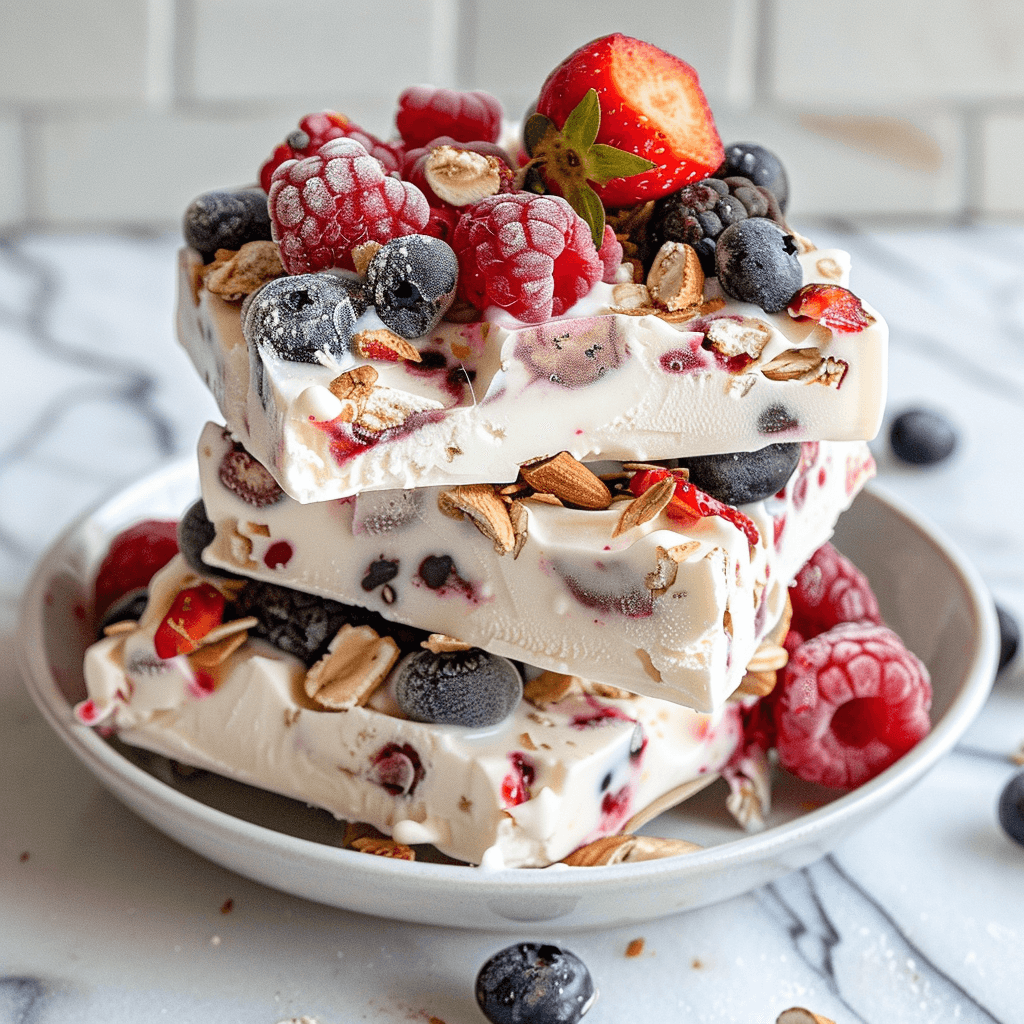Delicious Frozen Yogurt Bark with Berries 🍓🍦