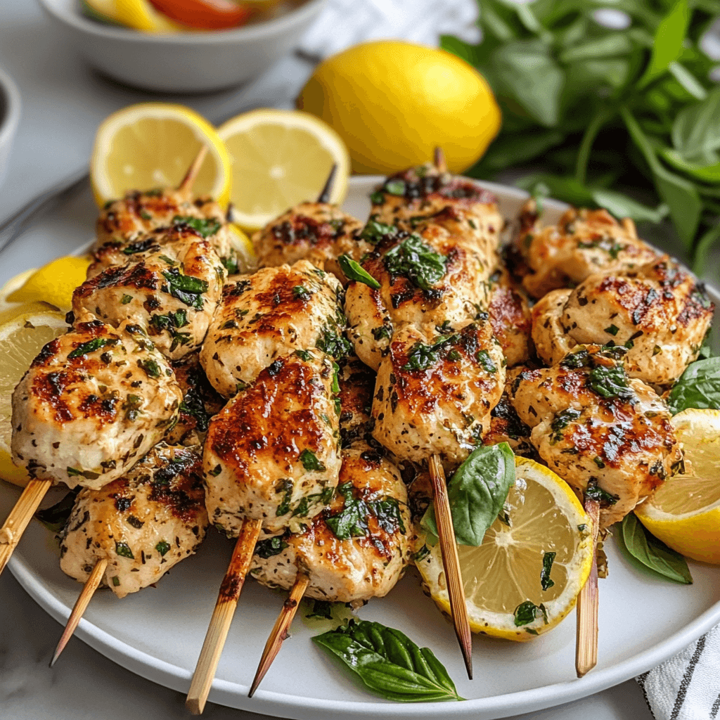 Lemon Basil Chicken Skewers